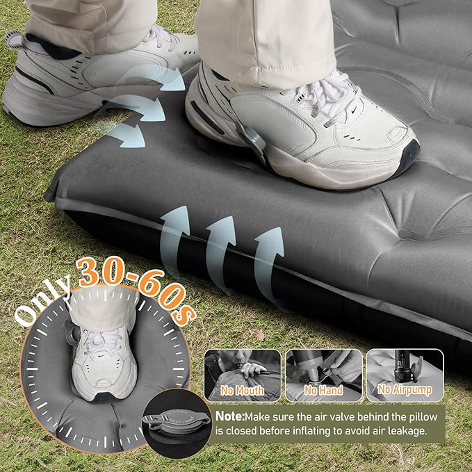 KASBAH Double Inflatable Camping Sleeping Pad,Thick 6 inch 2 Person Ultralight Sleeping Mat with Built-in Foot Pump and Pillow,Camping Essentials for Hiking,Backpacking,Traveling, Tent