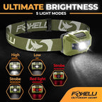 Foxelli USB‑C Rechargeable LED Headlamp – Ultra‑Light 2.4 oz & Bright 180 Lumens – Red/White Light, 5 Modes, IPX5 Waterproof, 40 h Runtime for Trail Running, Camping, Hiking