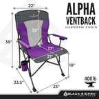 Black Sierra Camping Chair – Folding Portable Lawn & Beach Chair with Padded Hard Armrest, Mesh Vented Back, Spacious, Cup Holder, Carry Bag – Supports 300 lbs for Sports