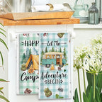 Camping Gifts for Women, Happy Camper Kitchen Towels, Funny Sayings Dish Towels Set of 2 for Camping Lovers, Farmhouse Camping Tent RV Hand Tea Towels for Housewarming Birthday Christmas, 18x26 Inches