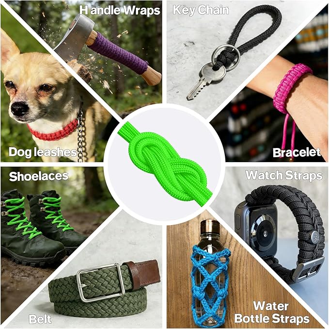 Paracord Rope 750 - Parachute para Cord 4mm 11 Strand Spool Rope Utility Nylon String for Outdoor Camping Survival Utility Tent Crafting DIY Projects - Neongreen 500ft