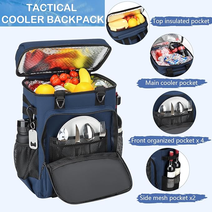 Tactical Cooler Backpack - 42 Cans Backpack Coolers Insulated Leak Proof for Men Adults, Soft Cooler Insulated Backpack for Lunch, Work, Camping, Hiking, Picnic, Beach & Travel