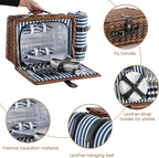 Picnic Basket for 4 with Waterproof Picnic Blanket and Insulated Cooler, Wicker Picnic Set, Willow Hamper for Camping, Outdoors, Photoshoot, or a Birthday, Mother's Day, Wedding Gift, Blue
