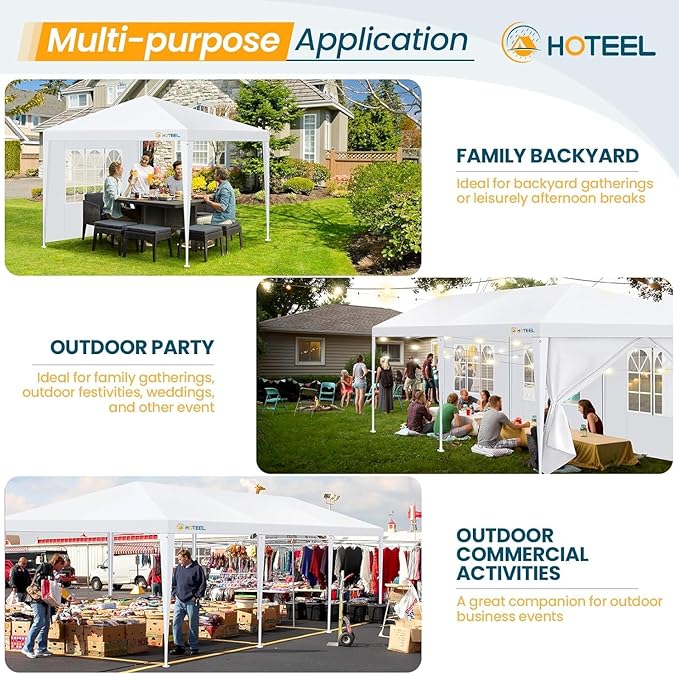 HOTEEL 10x30 Party Tent with 8 Removable Sidewalls for Parties, Weddings, BBQ, Baby Shower, Waterproof Outdoor Event Canopy, Patio Camping Gazebo, Carpas para Fiestas, White