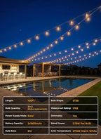 Brightown 100FT Solar String Lights Outdoor Waterproof, Patio Lights with Remote and 31+2 LED Shatterproof Bulbs, Dimmable & Timable, 3 Light Modes, Solar Lights Outdoor for Yard Camping Party Outside