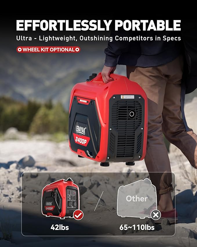 ERAYAK 2400W Portable Inverter Generator for Home Use, Super Quiet Small Generator for Camping Outdoor Emergency Power Backup, Gas Powered Engine, EPA, ECO Mode