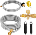 Extend a Stay RV Propane Kit, 4-Port Propane Brass Tee with 5 ft & 12 ft Stainless Steel Hoses for Connection Between Auxiliary Propane Cylinder and Appliances, Camping, Motorhomes