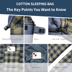Mountainlodge 100% Cotton Shell and Lining Sleeping Bag for Adult Cold Weather with Compression Bag&Carry Bag for Camping,Travel and Car Camping