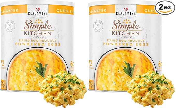 READYWISE - Simple Kitchen, Powdered Eggs, 72 Servings, Emergency Supply, Dehydrated Food, Baking Supplies, Camping Meals, Survival Food, 10 Can Egg Powder, Dehydrated Eggs Powder (Pack of 2)