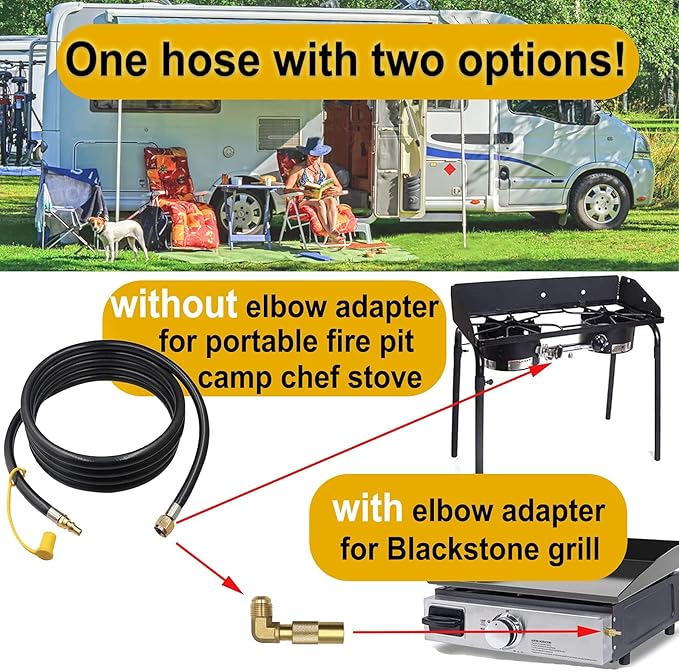 Rv Quick Connect Propane Hose 10FT, Propane Elbow Adapter with Extension Hose for Blackstone 17" and 22" Griddle