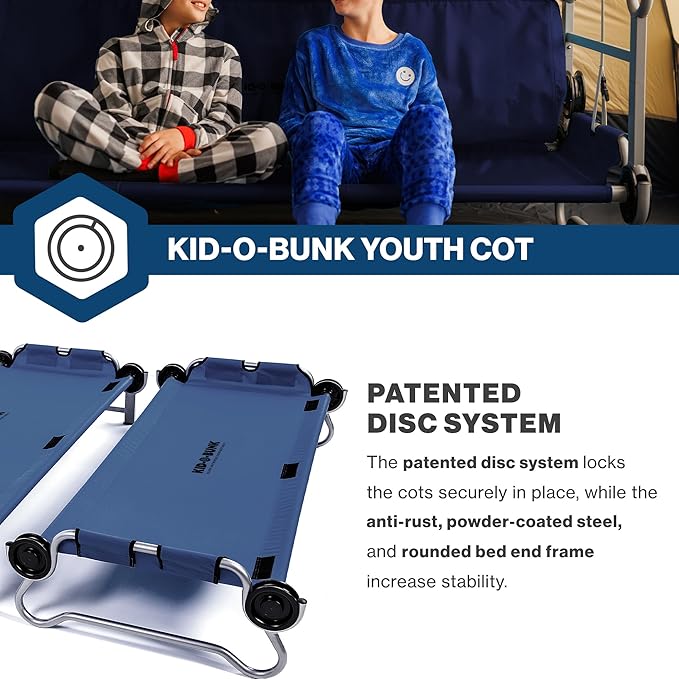 Disc-O-Bed Youth Double Cot Kid-O-Bunk, Modular for Bunk Beds, Dual Cots, or Bench with 2 Carry Bags for Portable Transport