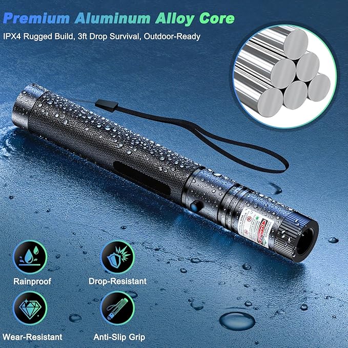 [Professional]USB-C Rechargeable High Power Green Pointer, Long Range with Star Cap&5 Adjustable Modes, Tactical Flashlight for Construction, Astronomy, Outdoor Hunting,Hiking&Camping, Presentations