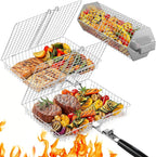 Grill Baskets for Outdoor Grilling, 3PCS Grilling Baskets with Removable Handle, Stainless BBQ Accessories for Vegetables, Fish, Shrimp, Outdoor Camping Cooking Tools Gifts for Men Dad