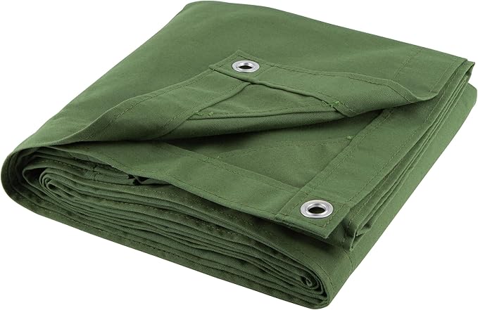 CARTMAN Finished Size 8x10 Feet Green 2PK Canvas Tarp with Rustproof Grommets, Heavy Duty Multipurpose Tarpaulin Cover for Canopy Tent, Roof, Camping, Woodpile