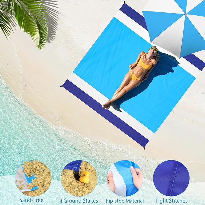BYDOLL Beach Blanket 78''X81'' Waterproof Sandproof Suits1-4 Adults Oversized Lightweight Large Blanket Picnic Mat for Beach Sand Free Travel Camping Hiking Picnic