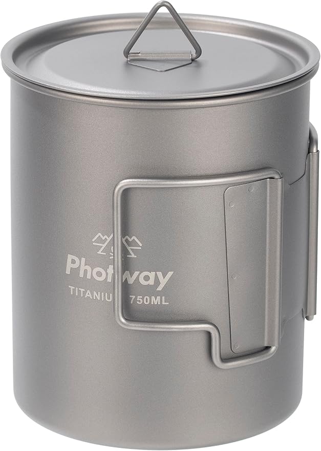 25oz (750ml) Titanium Camping Pot, Ultralight Backpacking Cookware & Campfire Mug for Hiking, Bushcraft & Outdoor Cooking