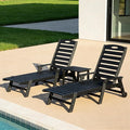 Domi Pool Lounge Chairs Set of 2 with Table, HDPE Outdoor Chaise Lounge Chairs for Outside, Pool Loungers for Poolside, Patio, Sunbathing Tanning, Black