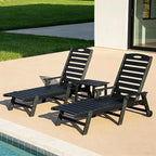 Domi Pool Lounge Chairs Set of 2 with Table, HDPE Outdoor Chaise Lounge Chairs for Outside, Pool Loungers for Poolside, Patio, Sunbathing Tanning, Black