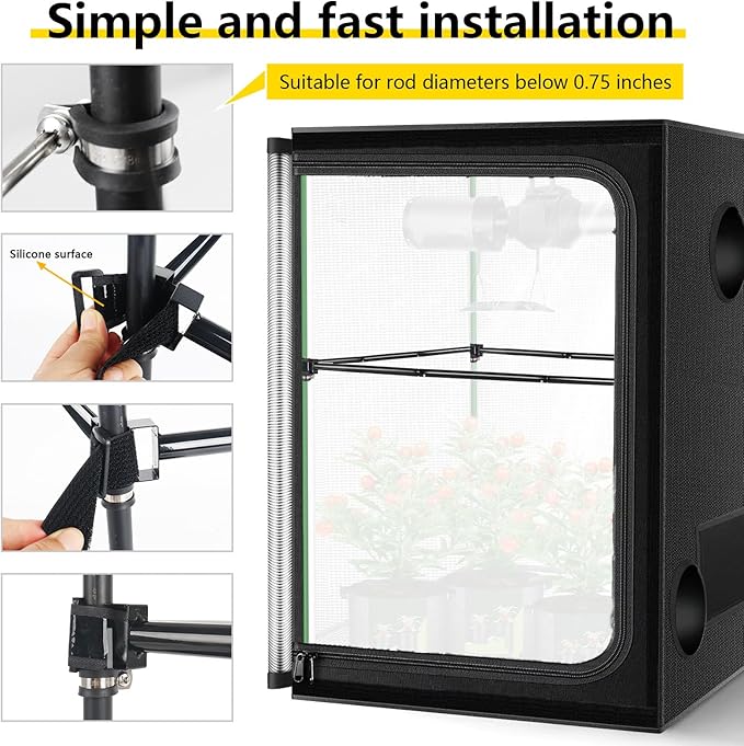Heavy-Duty Grow Tent Mounting Bars, Durable Side Support Pole with Non-Slip Hook and Loop Straps for Indoor Grow Tents to Prevent Wall Suction (3 * 3’)
