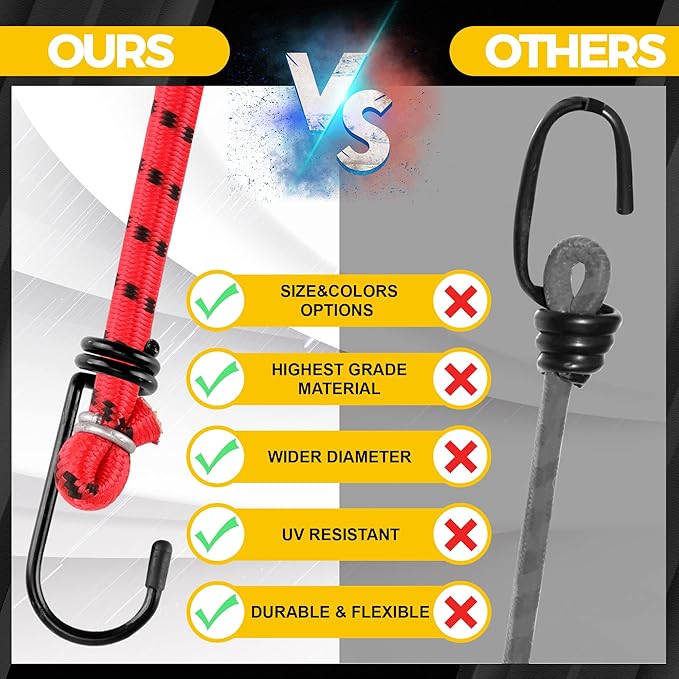 Veppak-Bungee Cords with Hooks, 16 Pack Elastic Bungee Straps Includes 40",32", 24", 16",Heavy Duty Outdoor Bungie Straps to Packing for Camping, Tent, Storing Packages, Fastening Items