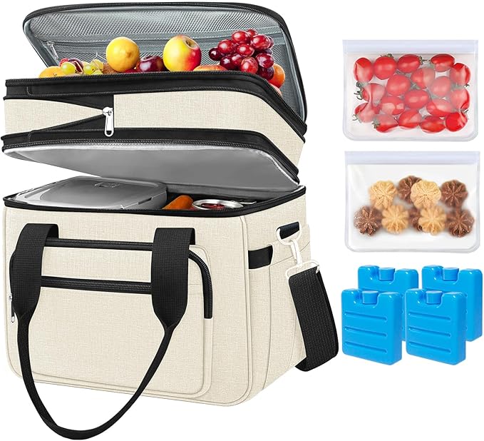 Coobiiya Large Expandable Insulated Lunch Bag Cooler Bag，12-23L Lunch Box for Men Double Deck Leakproof，Heavy Duty LunchBag Cooler Bags for Camping, Travel, Kayaking & Beach