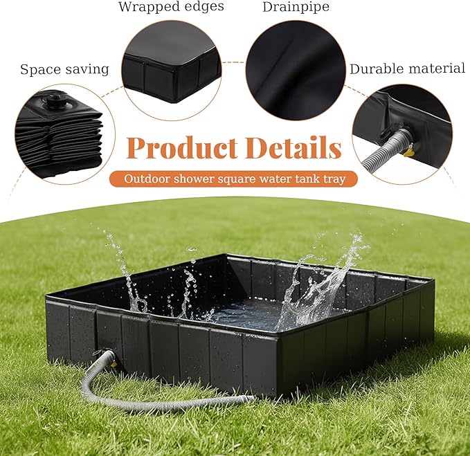 Portable Shower Pan 41"x41"x10" Large Outdoor Shower Tray Foldable Shower Base & Basin Floor for Camping RV Beach Pool Deck Pet Bathing Outdoor Indoor Shower Stall Enclosures