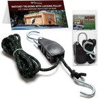 Rope Ratchet 1/2" with Locking Pulley, Adjustable Hanger for Grow Lights, Canopies, Kayaks, Tents, Camping, 8' Braided Polypropylene Rope, 500 lb Capacity, Ideal for Roof Rack, Tarp, Canoe Tie Downs