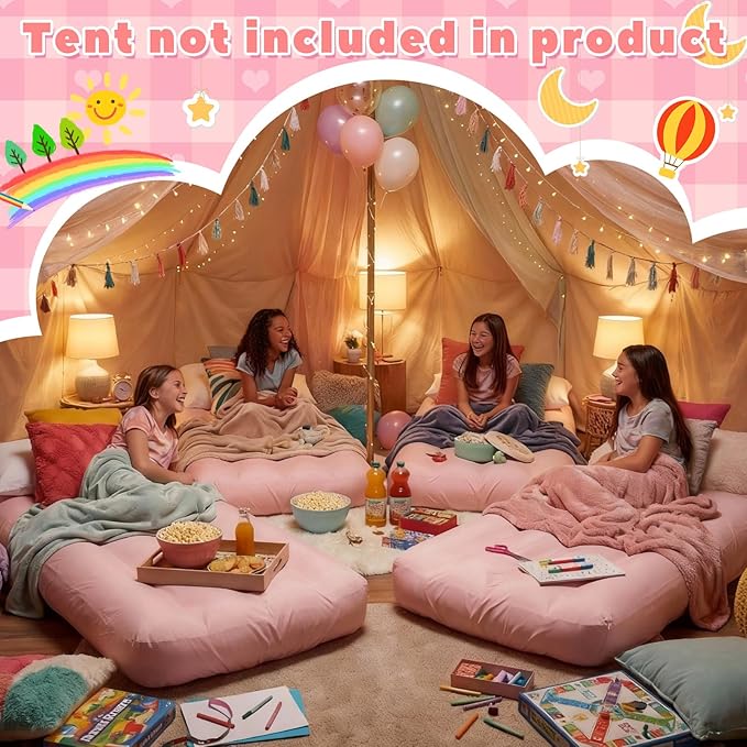 Windyun 4 Sets Kids Air Mattress Bulk with Fitted Sheet,Toddler Inflatable Bed 63 x 27 x 8 Inches Blow up Airbed Camping Sleeping Pad for Aged 3-10 Years Old Birthdays Slumber Sleepover Party (Pink)