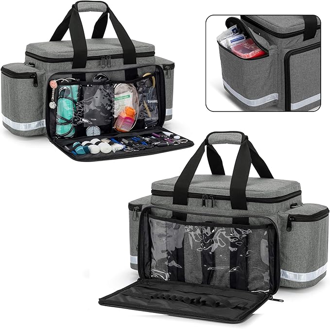 Trunab Professional Medical Bag, First Aid Storage Bag, Empty Emergency Responder Trauma Bag with Inner Dividers and No-Scratch Bottom, Ideal for EMT, EMS, Paramedics, Grey, Bag ONLY