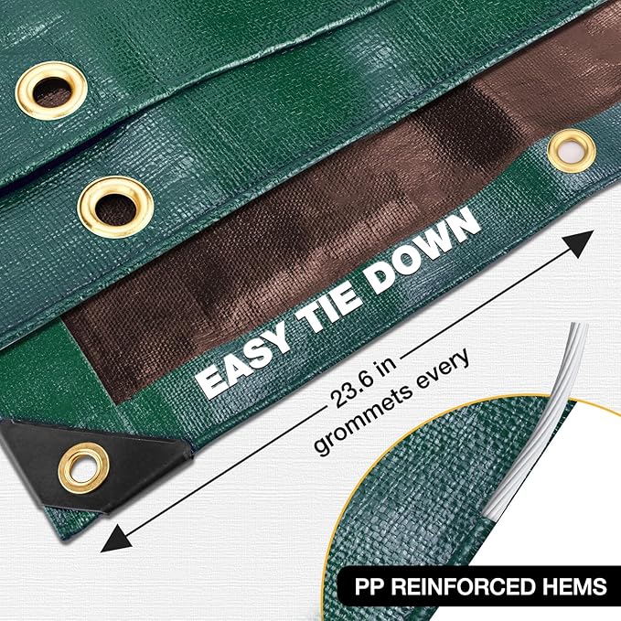 Tarp 10x12 Feet 16 Mil Heavy Duty Waterproof Tarp, Large Multipurpose Cover with Brass Grommets and Reinforced Edges, UV Resistant Thick Poly Tarps for Outdoor Camping Tent Pool Car, Green