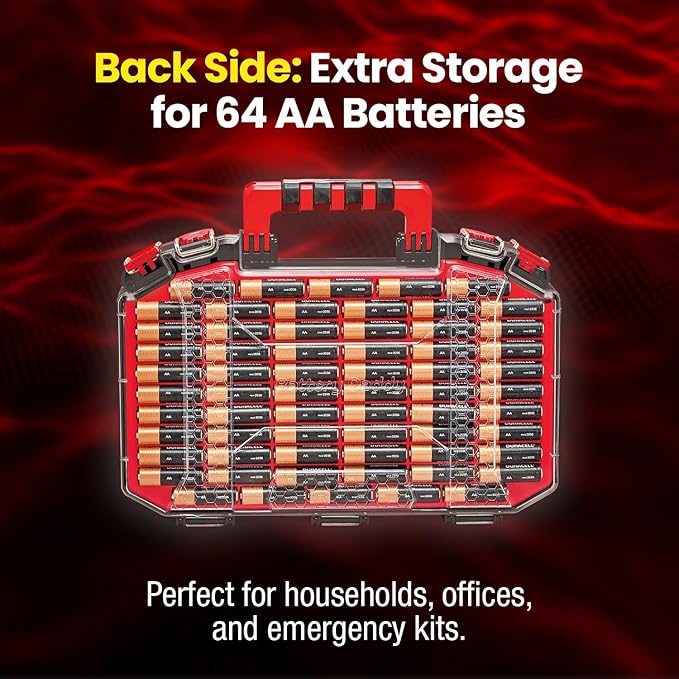 Battery Daddy Storage & Organizer Case w/Light and Tester, Stores & Protects Over 200 Batteries, Double-Sided, Clear Locking Lid, Secure Latches & Portable Handle- Black (Batteries Not Included)