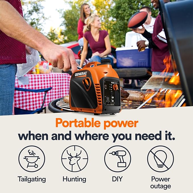 Generac 2,500-Watt Gas Powered Portable Inverter Generator - Lightweight and Compact Design - Produces Clean, Stable Power - Quiet Operation - Great for Home Backup, Camping, and RV Use