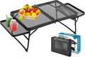 Small Low Camping Table with 2 Wing Panels, Folding Low Picnic & Outdoor Table with 2 Shelves, Lightweight & Easy Carry for Beach, Fishing, Sturdy Steel Mesh Top (3 FT, Black)