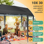 COBIZI 10x30 Canopy Party Tent with 8 Walls 10x30 Pop Up Canopy for Parties Waterproof UPF 50+ Outdoor Commercial Event Tent for Party Backyard Gazebo Canopy with Sidewalls & Sandbags(Black,10x30ft