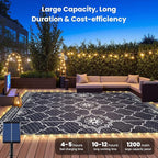 9x12Ft Outdoor Rug, Solar Powered Outdoor Rug with 131LEDs Strip Lights for House Deck, Waterproof Plastic Reversible Outdoor Straw Rugs, Rugs Mat RV Camping Patio Beach Balcony Picnic (Blue White)