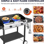 Llamaviva 2 Burner Outdoor Gas Stove with Side Shelves, Auto-ignition & Regulator, 150,000 BTU Propane Outdoor Stoves for Cooking, Camping&BBQ Cookouts