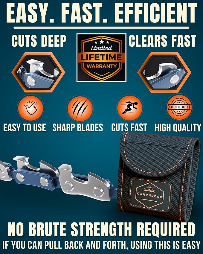Pocket Chainsaw 36 Inch Black - 65Mn Heavy Duty Steel Pocket Saw - 48 Teeth Hand Chainsaw with Sturdy Handles and Bag - Survival Saw - Handy Camping Gear - Bushcraft Survival Gear