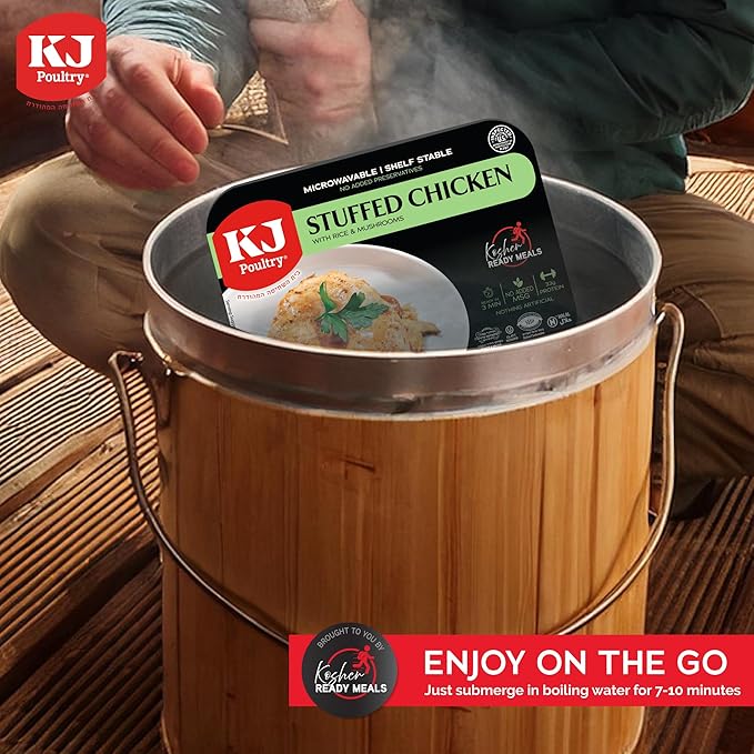 KJ Poultry Kosher Ready Meals - Stuffed Chicken Breast Rice, MRE Meat Meals Ready to Eat, Gluten Free, Halal, (2 Pack) Prepared Entree Fully Cooked, Shelf Stable Microwave Dinner, Travel Military