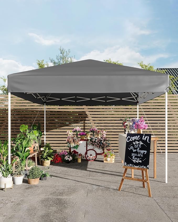 10x10 Pop Up Canopy Tent, Easy Up Canopy with 3 Adjustable Height, Outdoor Sun Shade with 4 Sandbags & Carrying Bag for Camping, Parties,Outdoor Events-Grey