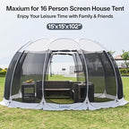 LEEDOR Pop Up Screen House, 6-10-15 Person Outdoor Screen Tent，Camping Screen Room with Carry Bag, Screened Gazebo with Mosquito Netting, Instant UV Resistant Sun Shelter for Garden, Patio, Backyard