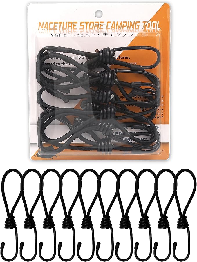 6 Inch Small Bungee Cord with Hooks Camping Accessories - 10 PCS Heavy Duty Elastic Cord Durable Rubber Canopy Ties Perfect for Camping, Luggage, Tents, Wire Hooks