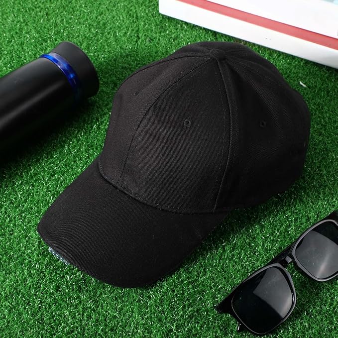 Coume Baseball Cap with Light Rechargeable LED Hat with USB Cable and Battery, Full Cotton Adjustable Headlamp Hat for Fishing Jogging Camping Hand Work(Black)