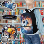 Football Backpack Set 17 Inch with Lunch Box and Water Bottle Bag Pencil Case Big Capacity Lightweight Kids Backpacks for Travel Camping Travel Kindergarten Elementary Middle Bags for School