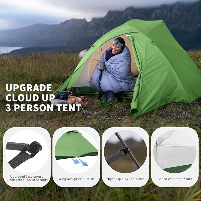 Naturehike Cloud Up 3 Person Backpacking Tent with Footprint - 3 Season Free Standing Lightweight 3 Person Camping Tent | with Footprint, Free Standing, Dome, Camping, Hiking, Waterproof
