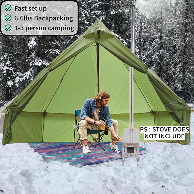 DANCHEL OUTDOOR HT02 4 Season Hot Tent With Stove Jack - Waterproof Yurt for 1-3 Person Backpacking, 6.6lbs, 210T Rip-Stop Polyester, Brown, 10.5ft/3m Diameter