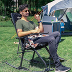 PORTAL Oversized Folding Rocking Camping Chair Portable Outdoor Rocker with High Back Hard Armrests Carry Bag, Supports 400 lbs