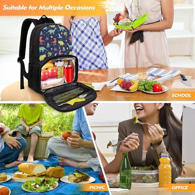 All In One Backpack Meal Bag Sturdy Insulated Cooler Backpack Lunch Box Tote Food Bag for College Beach Camping Picnics Primary Middle High Student Dayback, Dinosaur Tree