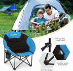KingCamp Oversized Saucer Round Camping Chair Portable Padded Outdoor Folding Chair for Adult with Cup Holder Back Pocket Carry Bag, Support Up to 300lbs, Blue
