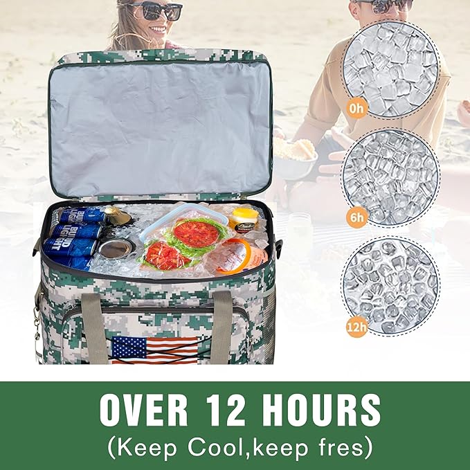 Soft Collapsible Insulated Sided Cooler - 60 Can Large Leakproof Picnic Beach Meal Prep Portable Travel Cooler for Shopping, Kayaking, Road Trips
