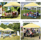 Nazhura 10' x 10' Pop Up Canopy with Sand Weight Bag, Awing for Patio, Freestanding Sun Shelter for Picnic and Camping, One Person Setup, White (Yellow Stripe)
